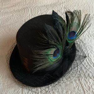 Top hat with peacock feathers & netting